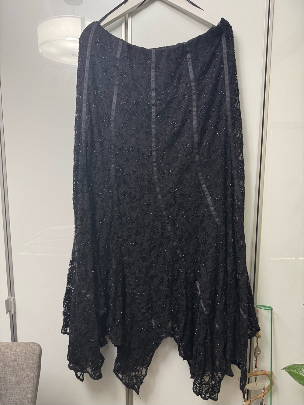 Frank Usher Sequins Beaded Long Asymmetrical Lace Skirt Size UK 18